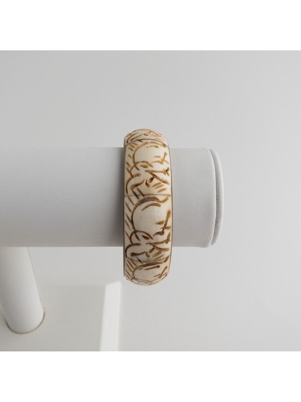 Vintage Hand Carved Tagua Nut Elephant Brass Bangle Bracelet Eco Friendly Nature